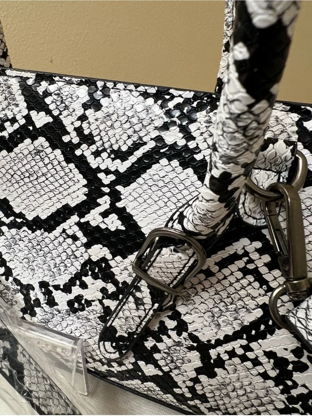 Ed Hardy Black & White Snake-Print Satchel with Charms